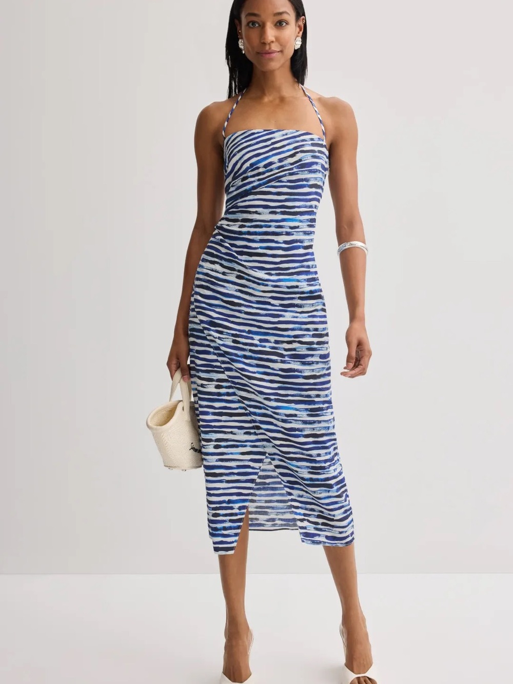 ALC Blue & White Striped Halter Midi Dress